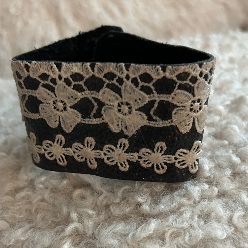 Leather Black Lace Cuff Bracelet